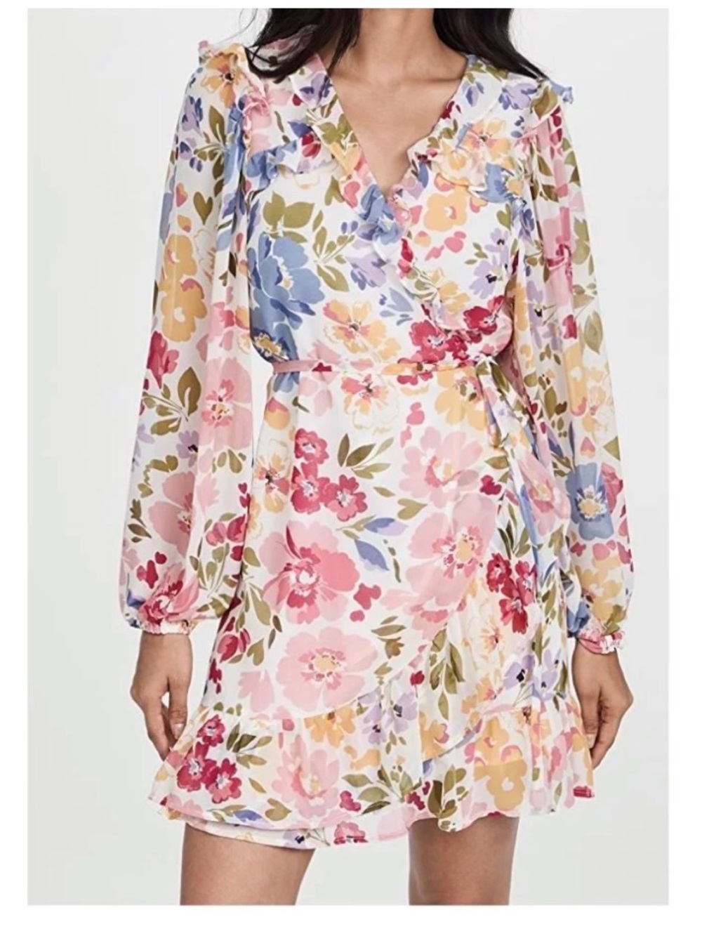 En Saison Floral Wrap Ruffle Dress -